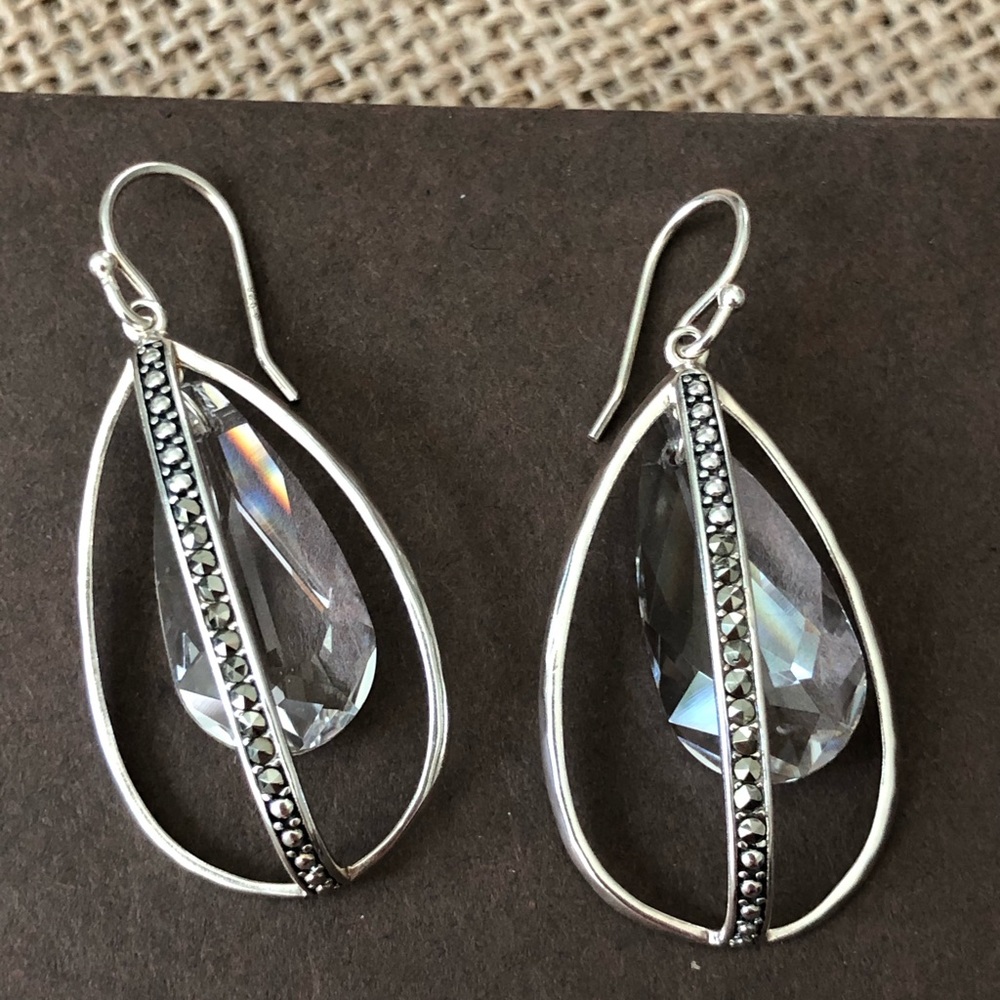 Silpada .925 Sterling Silver Marcasite Crystal Happy Hour Teardrop Earrings